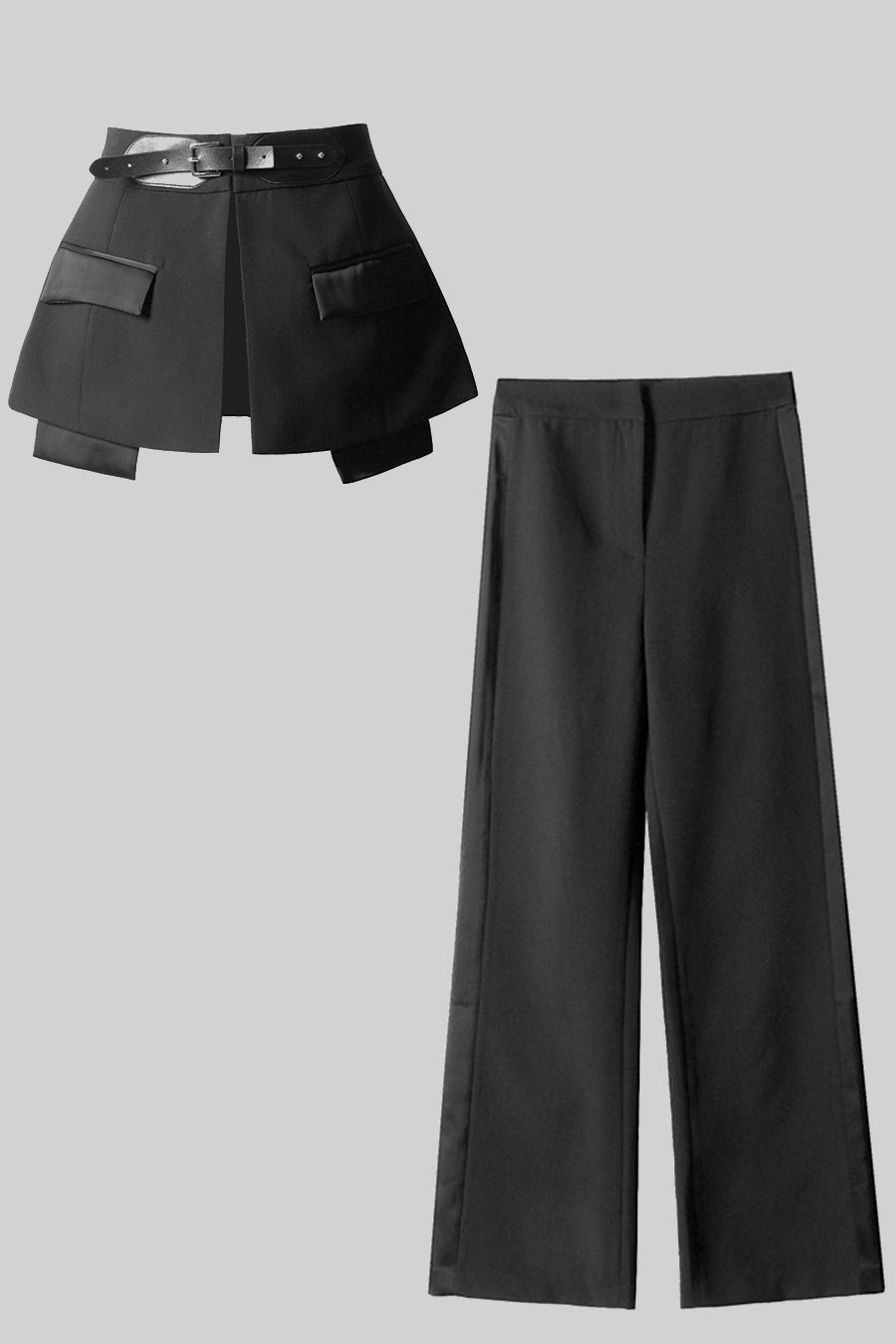 Siyah Elegan İkili Pantolon & Etek Takımı